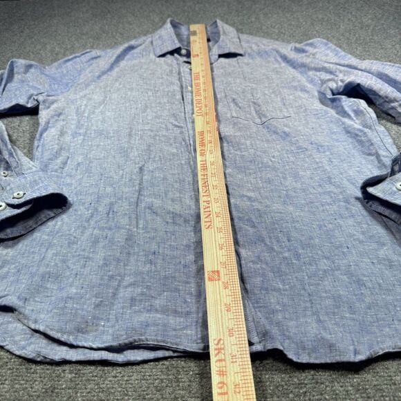 Untuckit Shirt Blue 100% Linen Slim Fit Wrinkle Resistant Mens Large - Picture 6 of 6